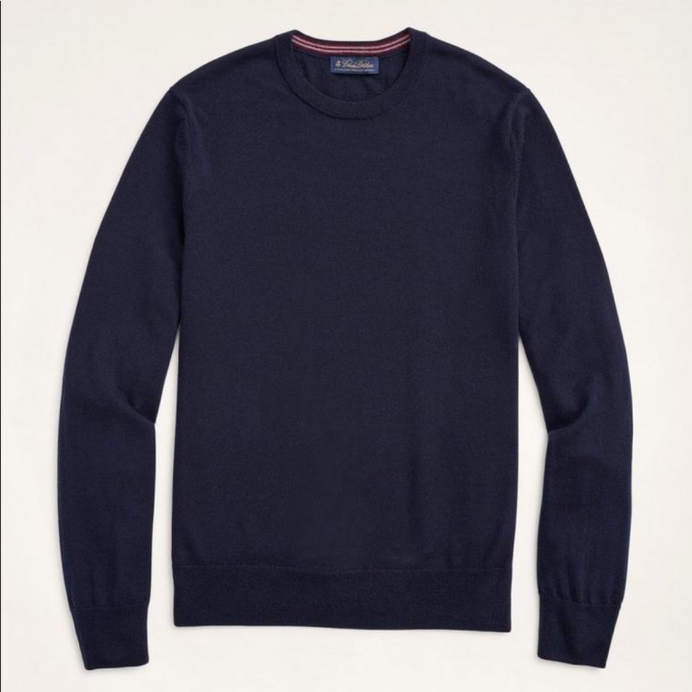 BROOKS BROTHERS men's Size L navy crew merino wool sweater